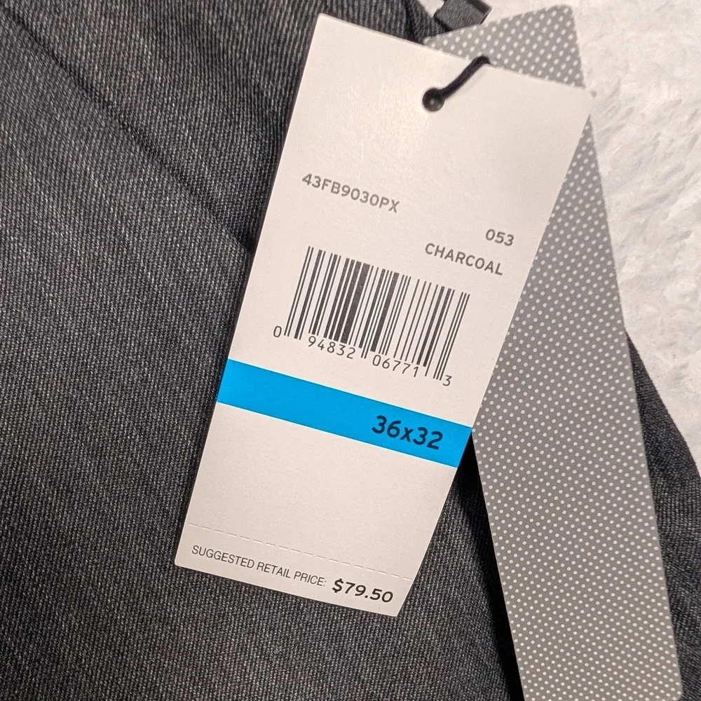 Perry Ellis Dress Pants Men 36x32 Charcoal Grey Heathered Flat Front Trousers - Picture 2 of 10